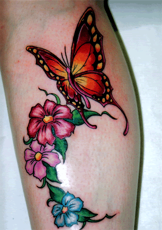 Butterfly and flower tattoo design is created with the airbrush technique to