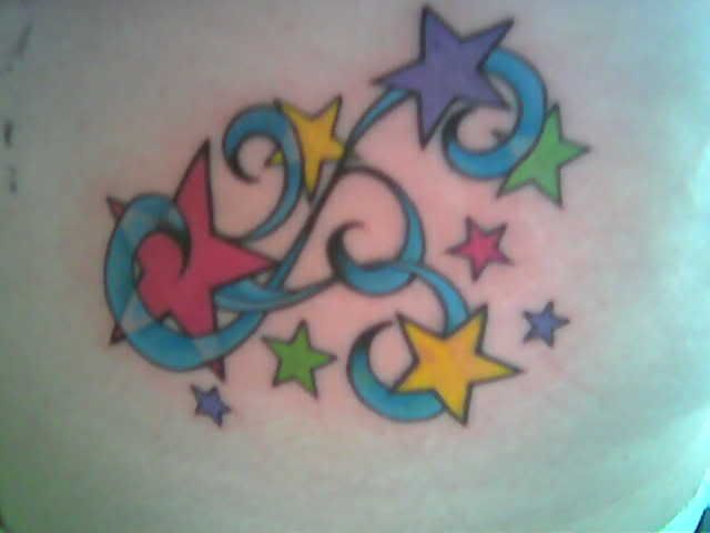 star tattoo, colorful rainbow Tattoo & Piercing