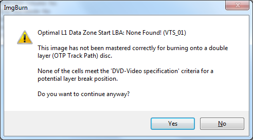 The first two discs burned just fine from my ISO files. The third shows an error message before it starts burning: